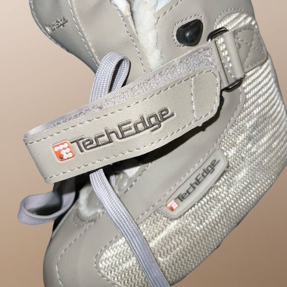 Toddler PowerTek V3.0 Tek Edge Kid Skates Beige Lace Up With Blade Covers Size 9 - Picture 3 of 10